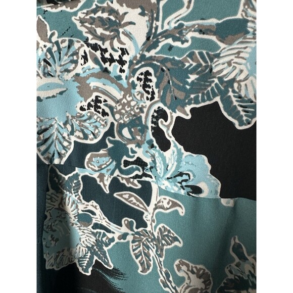 Charter Club Blouse Plus Size 2X Blue Floral Button Roll Tab Sleeve Abstract - Picture 13 of 15